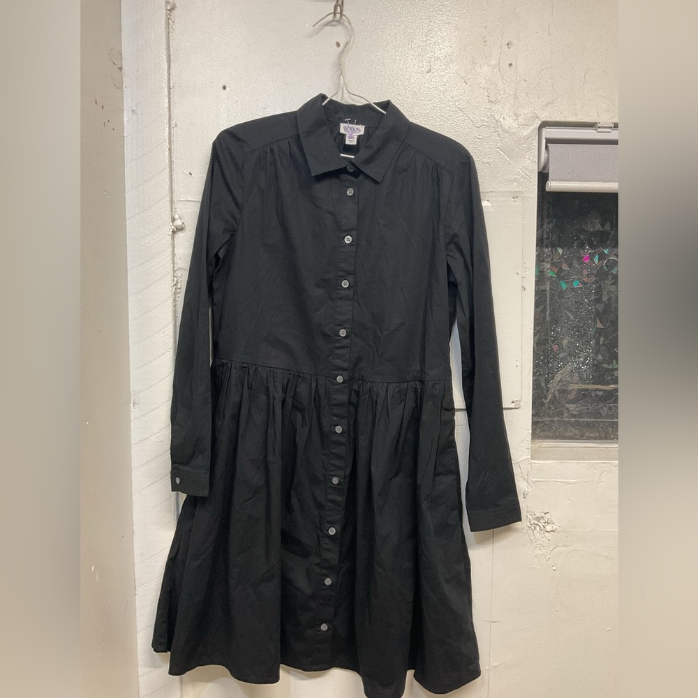 J. Crew Black Long Sleeve Button-Down Dress, 98% cotton
